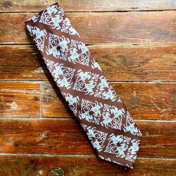 vtg 60s 70s DAMON Garbers Florida Mod Pegasus Horse Disco Neck Tie 55" x 4 1/2" - Picture 1 of 4